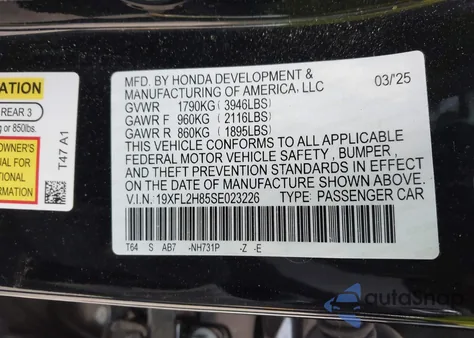 2025 Honda Civic Sedan Sport z USA, uszkodzony, nr VIN 19XFL2H85SE023226